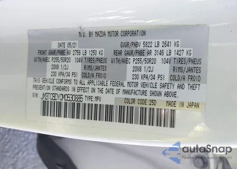 2021 Mazda Cx-9 Grand Touring from USA, damaged, VIN JM3TCBDY0M0530885